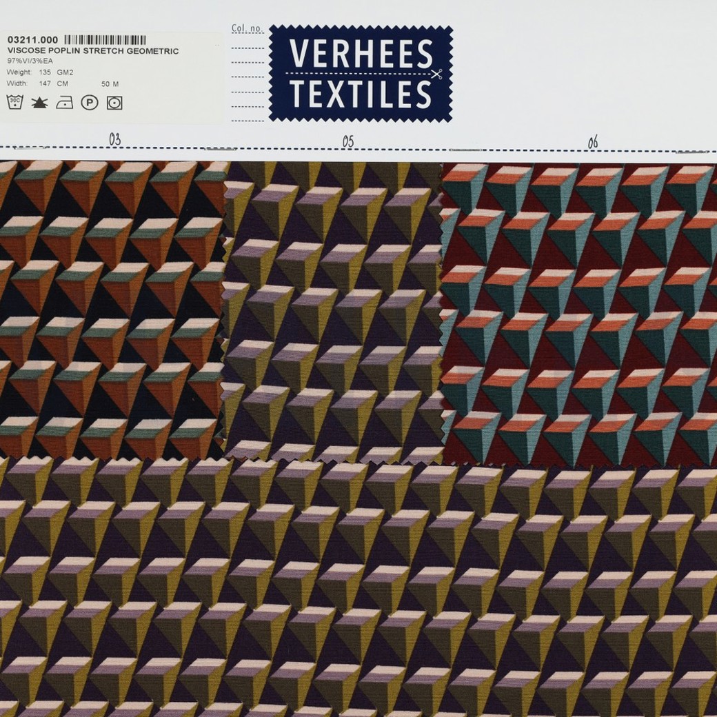 VISCOSE POPLIN STRETCH GEOMETRIC BORDEAUX #4