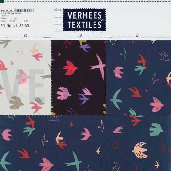 BAUMWOLLE POPELINE VÖGEL MARINEBLAU #7