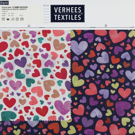 FINE POPLIN DIGITAL HEARTS NAVY #7