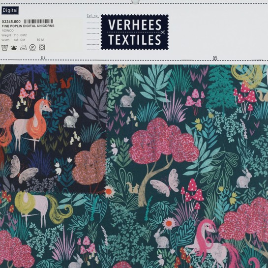 POPELINE DE COTON DIGITAL LICORNES BLEU MARINE #7