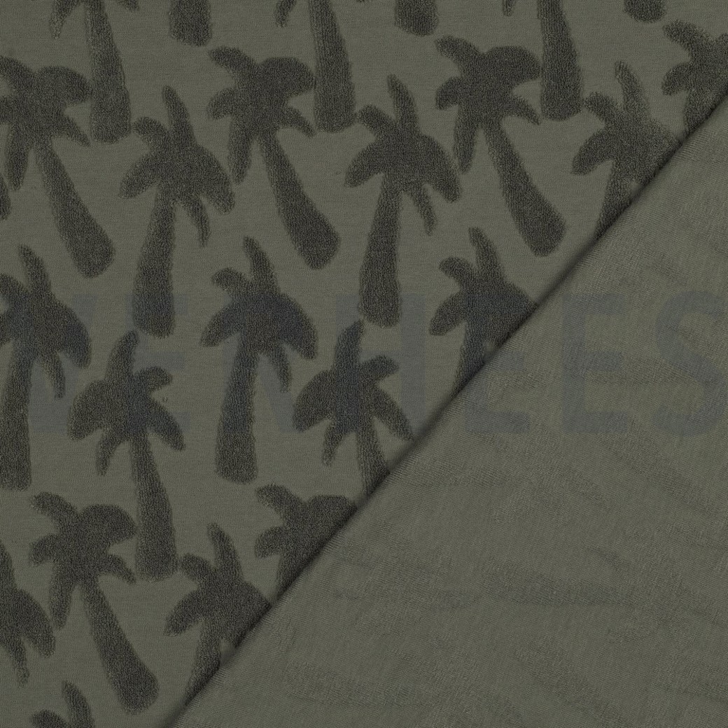 COTTON TOWELLING KNIT PALMTREES ARMY #4