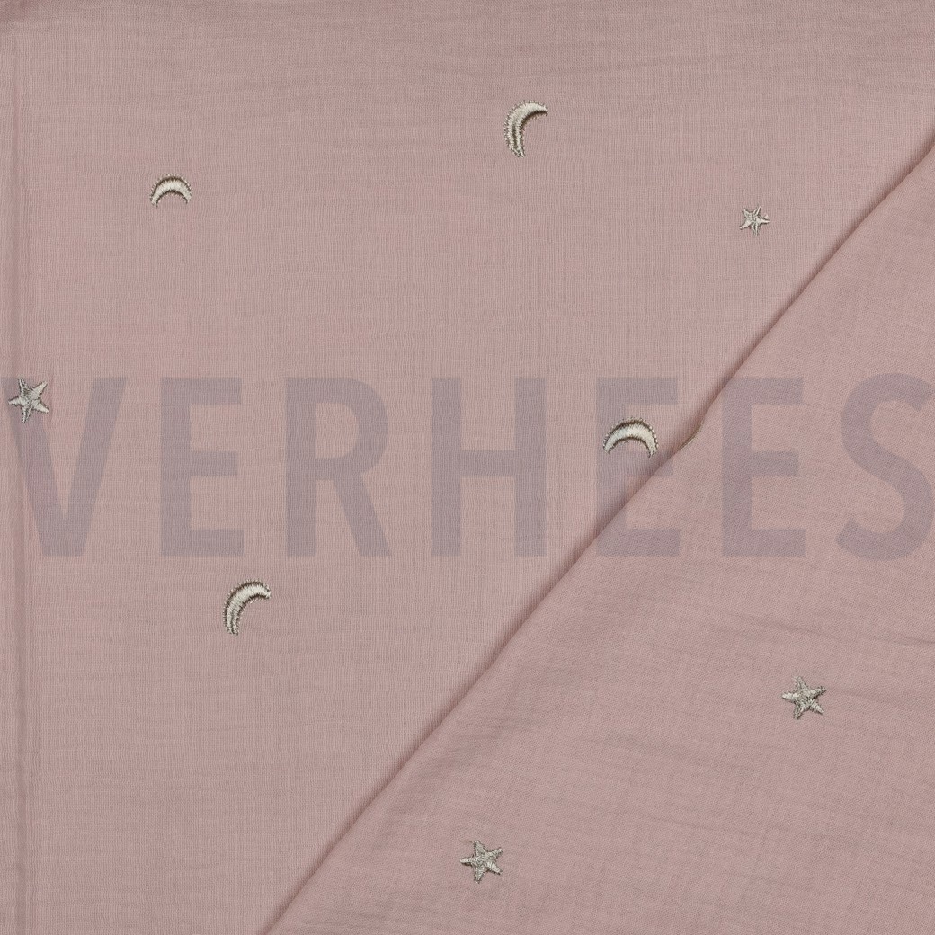 DOUBLE GAUZE EMBROIDERY STARS SOFT ROSE #4