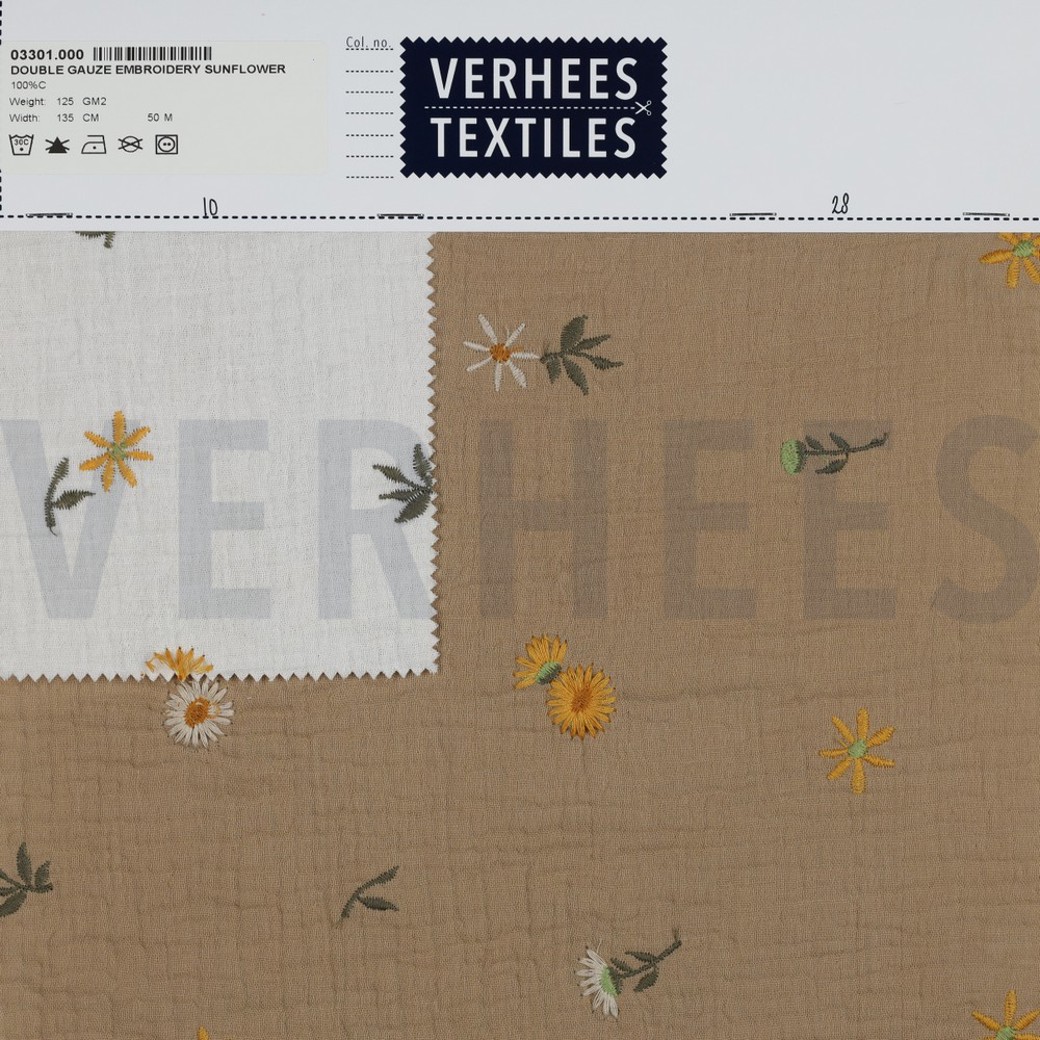 DOUBLE GAUZE EMBROIDERY SUNFLOWERS BEIGE #4