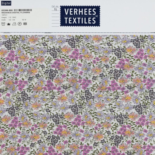 VISCOSE RADIANCE DIGITAAL BLOEMEN GROEN / PAARS #7