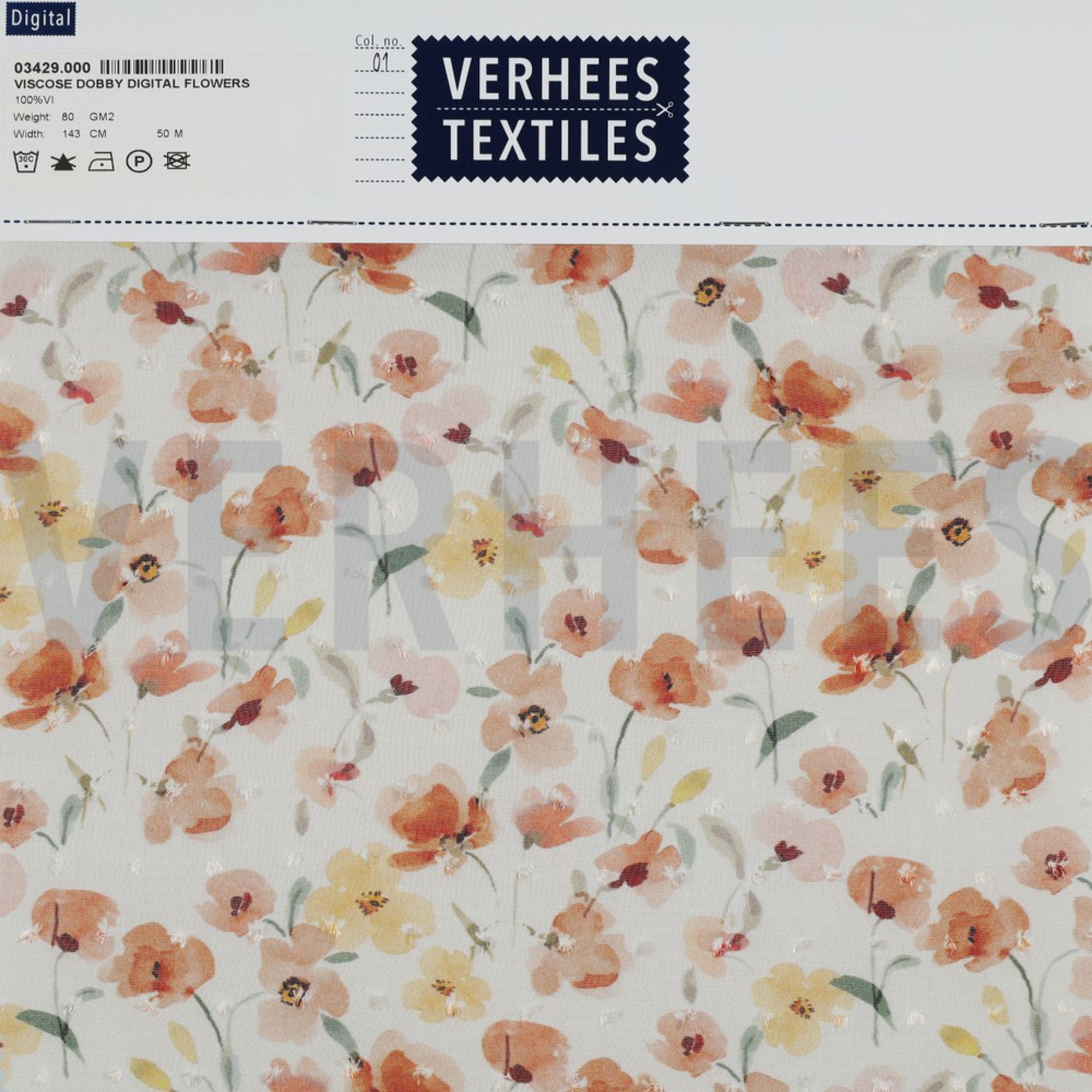 VISCOSE DOBBY DIGITAL FLOWERS ORANGE (high resolution) #4