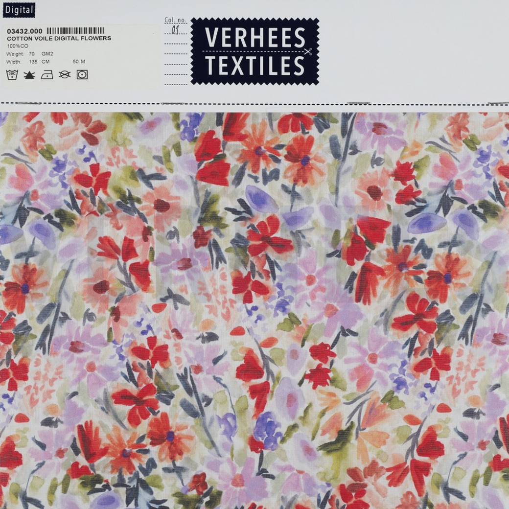 COTTON VOILE DIGITAL FLOWERS PURPLE #4