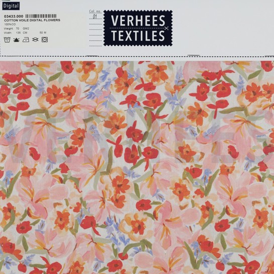 BAUMWOLLE VOILE DIGITAL BLUMEN PFIRSICH #7