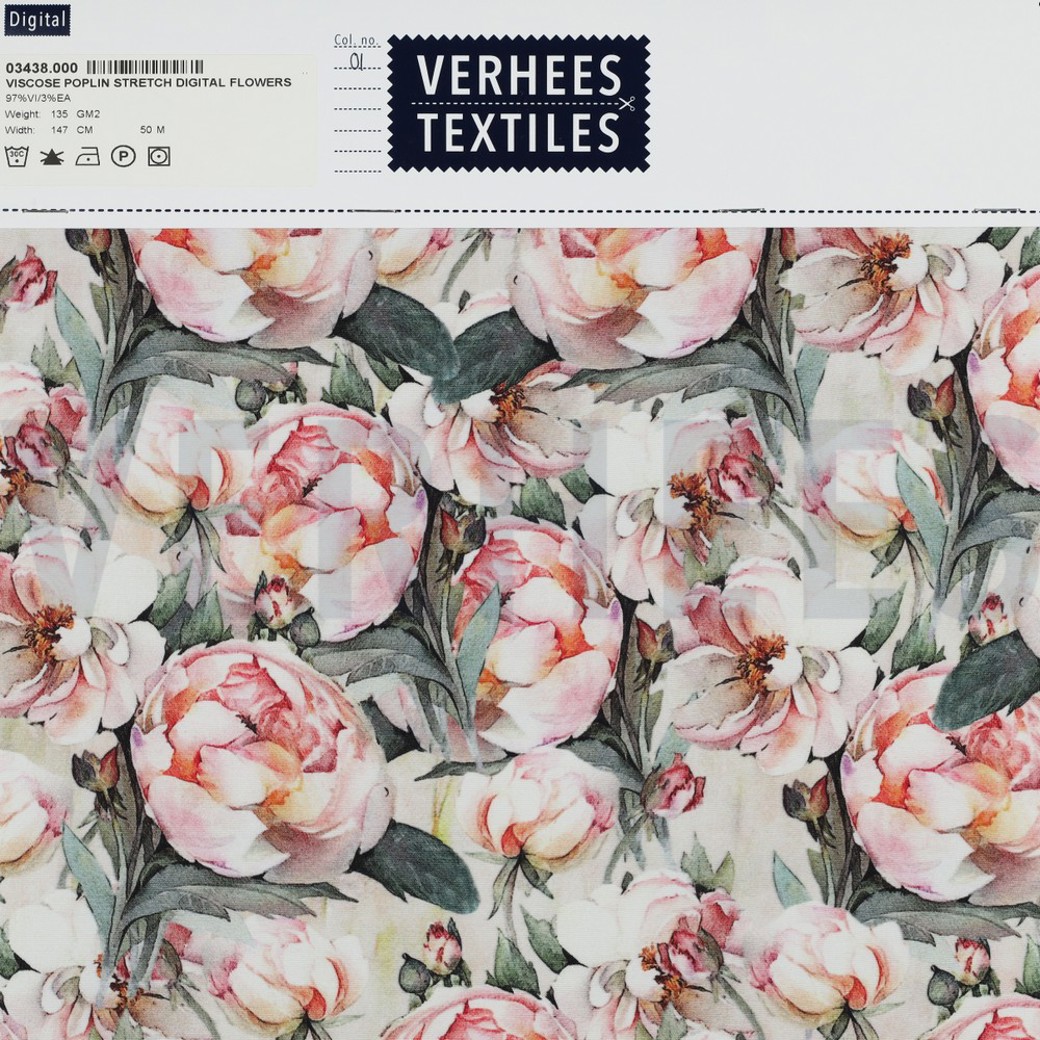 VISCOSE POPLIN STRETCH DIGITAL FLOWERS GREEN #4