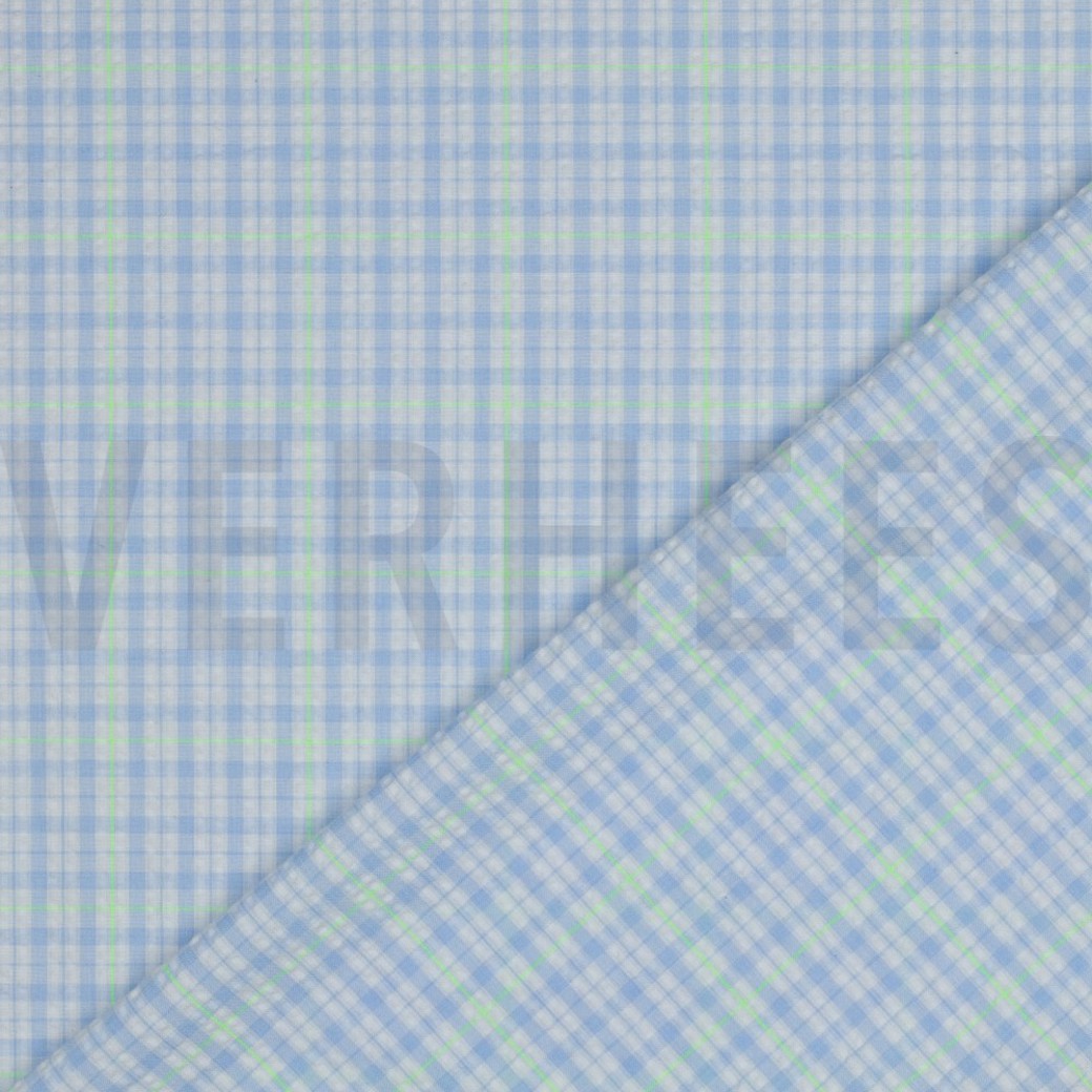 COTTON SEERSUCKER NEON CHECKS LIGHT BLUE / GREEN #4