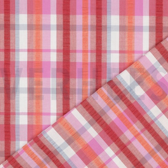 BAUMWOLLE SEERSUCKER GARNGEFÄRBT KAROS ROSA #7