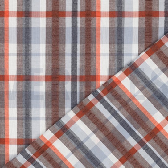 KATOEN SEERSUCKER GARENGEVERFD RUITEN BLAUW #7