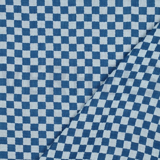 MUSSELIN DOPPELSEITIG KAROS BLAU #7