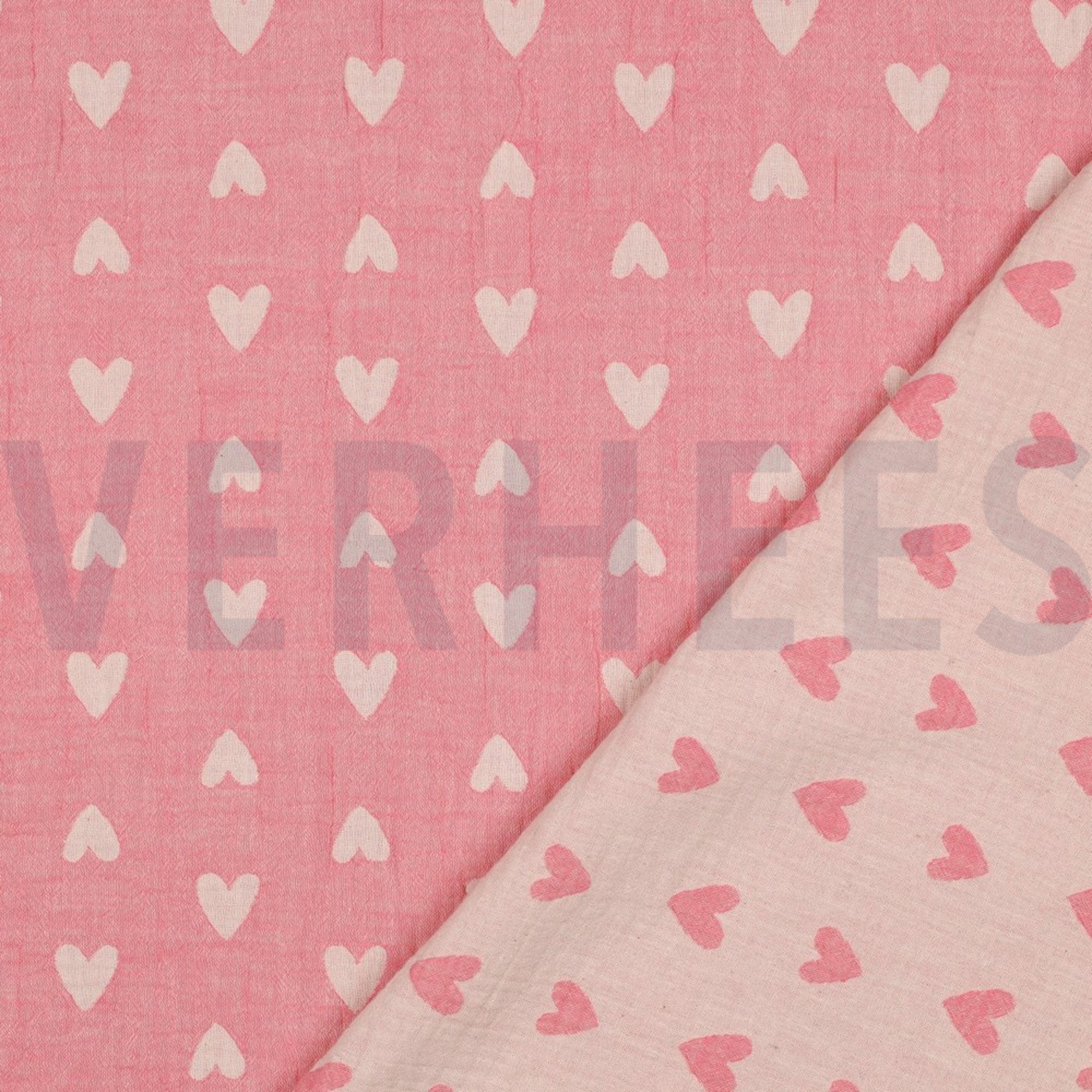 DOUBLE GAUZE JACQUARD HEARTS PINK (high resolution) #4