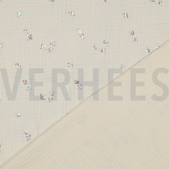 DOUBLE GAZE DE COTON FOIL OISEAUX ÉCRU #7