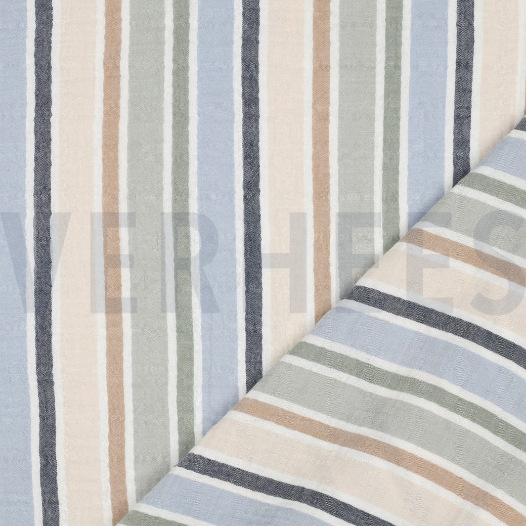 DOUBLE GAUZE YARN DYED STRIPES GREEN / BLUE #4