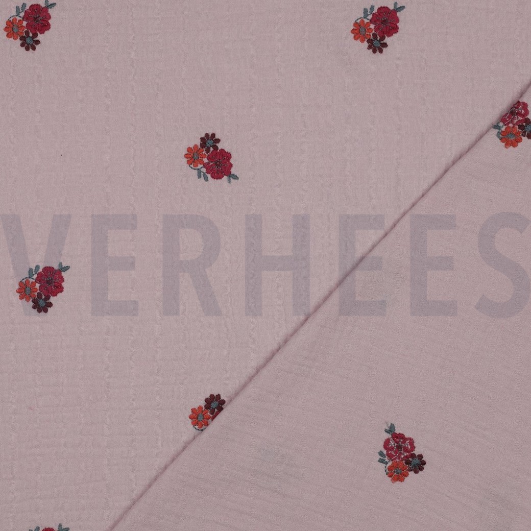 DOUBLE GAUZE EMBROIDERY FLOWERS SOFT ROSE #4