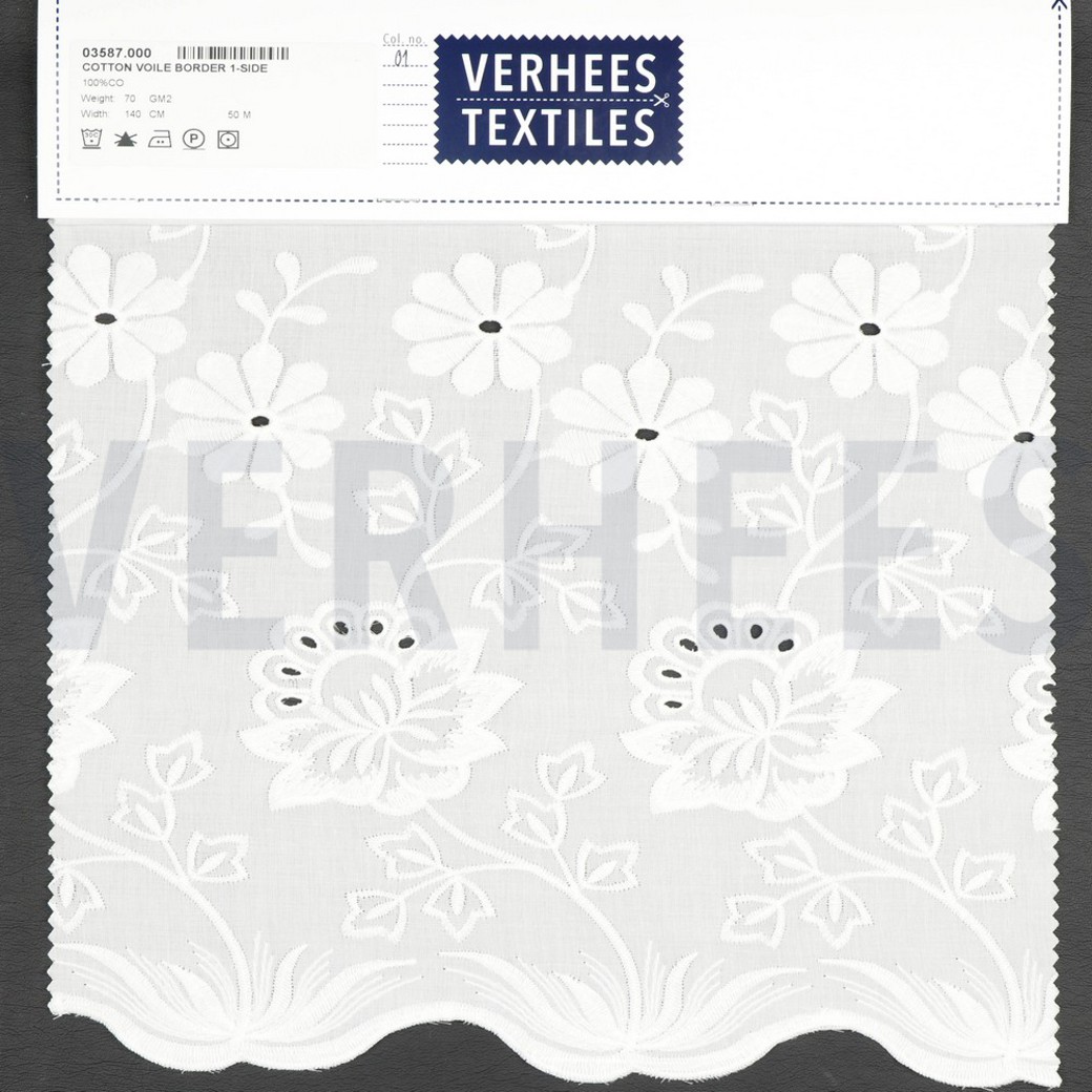 COTTON VOILE BORDER 1-SIDE WHITE #4