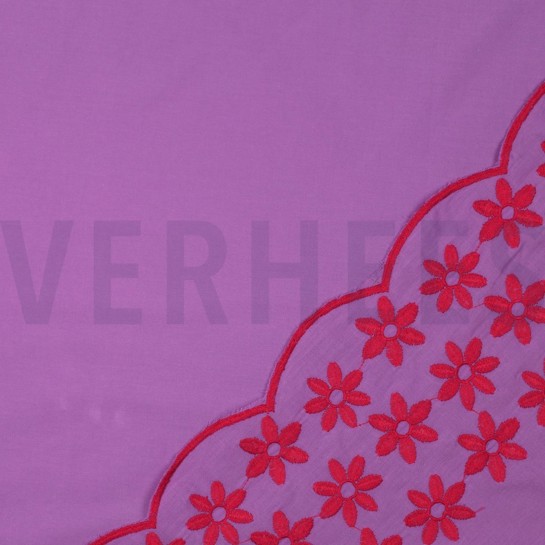 COTTON EMBROIDERY ONE-SIDE BORDER PURPLE / RED #7