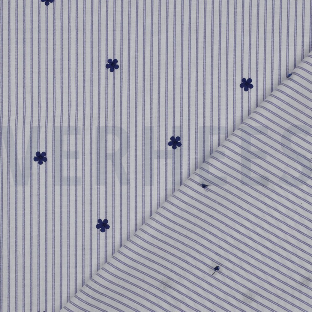 COTTON STRIPE FLOWERS DARK COBALT #4