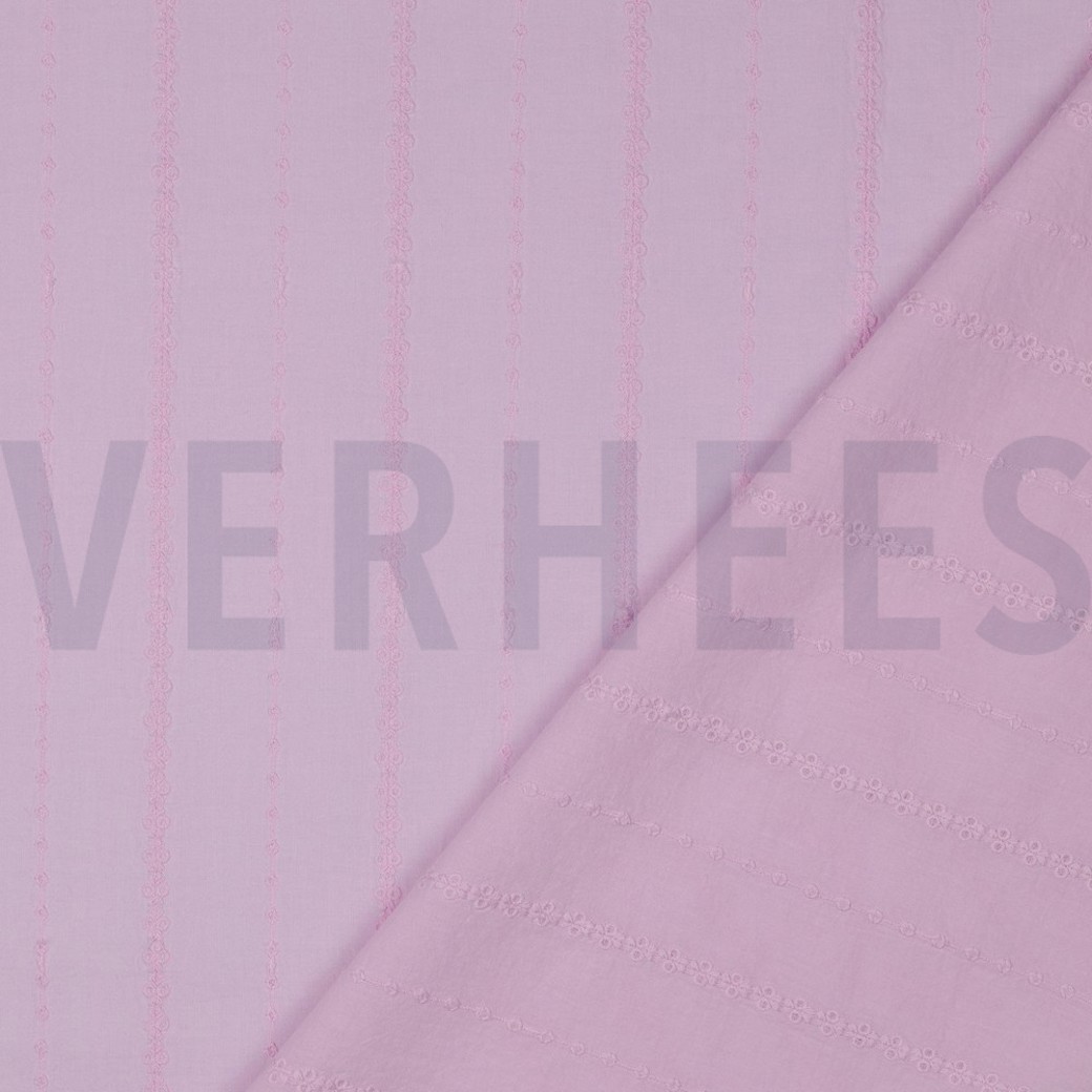 COTTON VOILE EMBROIDERY STRIPES LILAC #4
