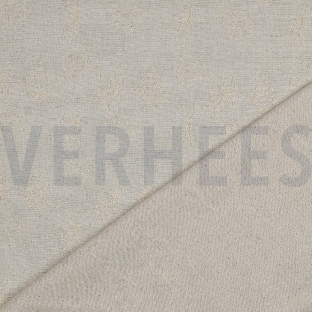 LINEN VISCOSE EMBROIDERY FLOWERS NATURAL #4