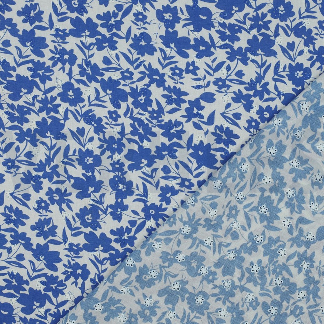 COTTON EMBROIDERY FLOWERS LIGHT COBALT #4