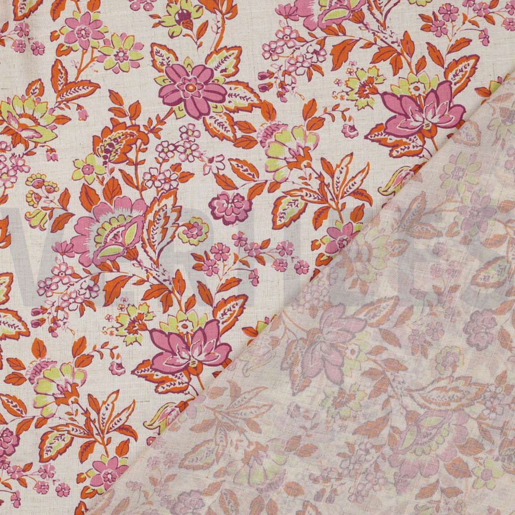 LINEN VISCOSE  DIGITAL FLOWERS ECRU #4