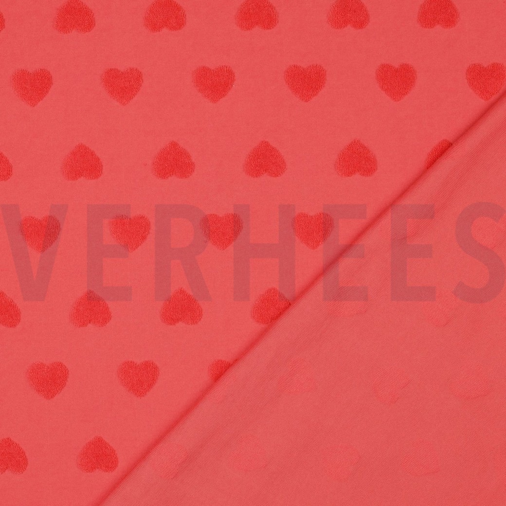 COTTON TOWELING KNIT HEARTS CORAL #4