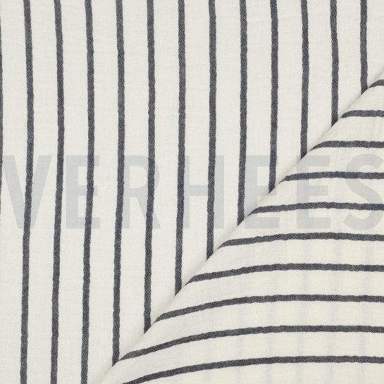 DOUBLE GAUZE GARENGEVERFD STREPEN MARINEBLAUW #7