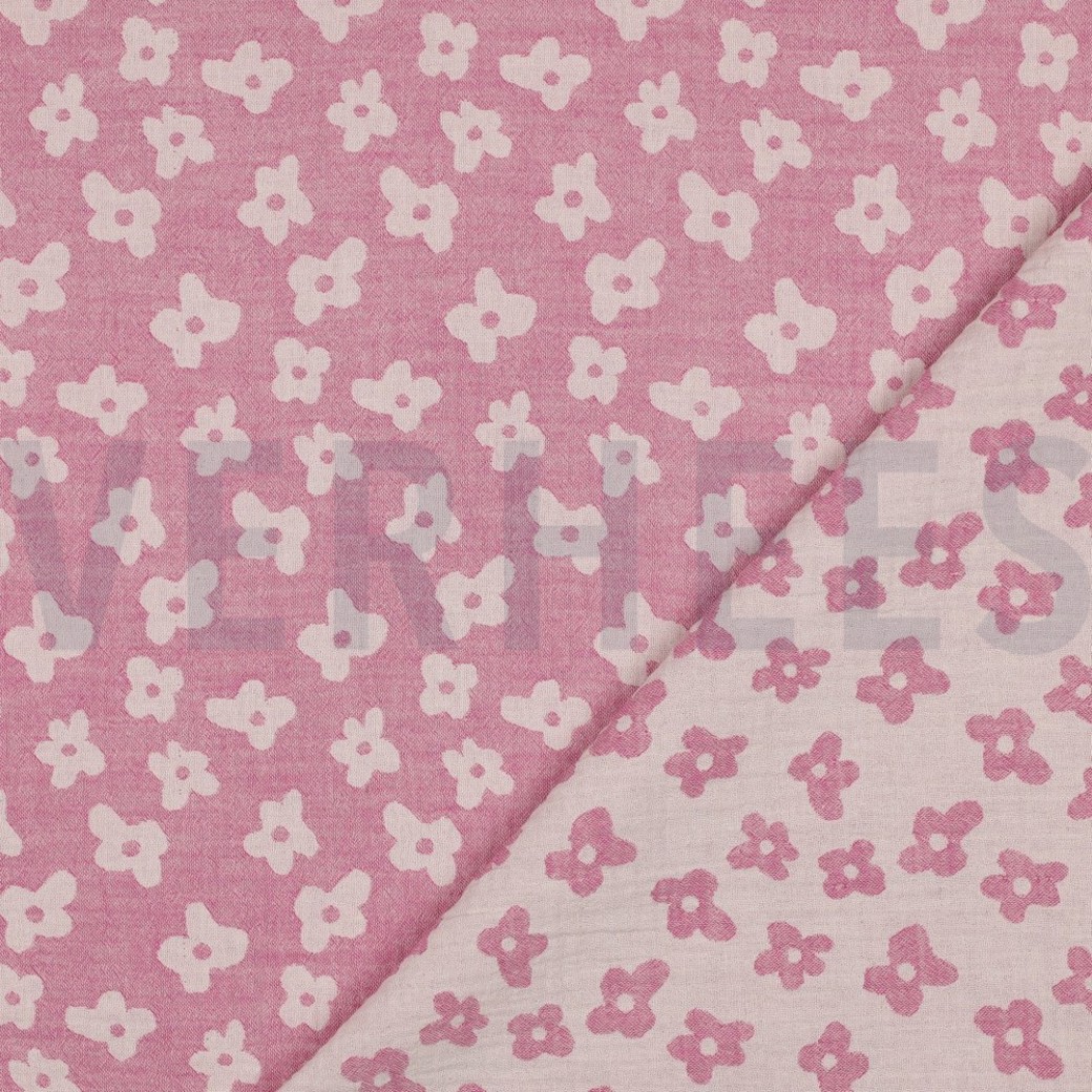 DOUBLE GAUZE JACQUARD FLOWERS CERISE #4