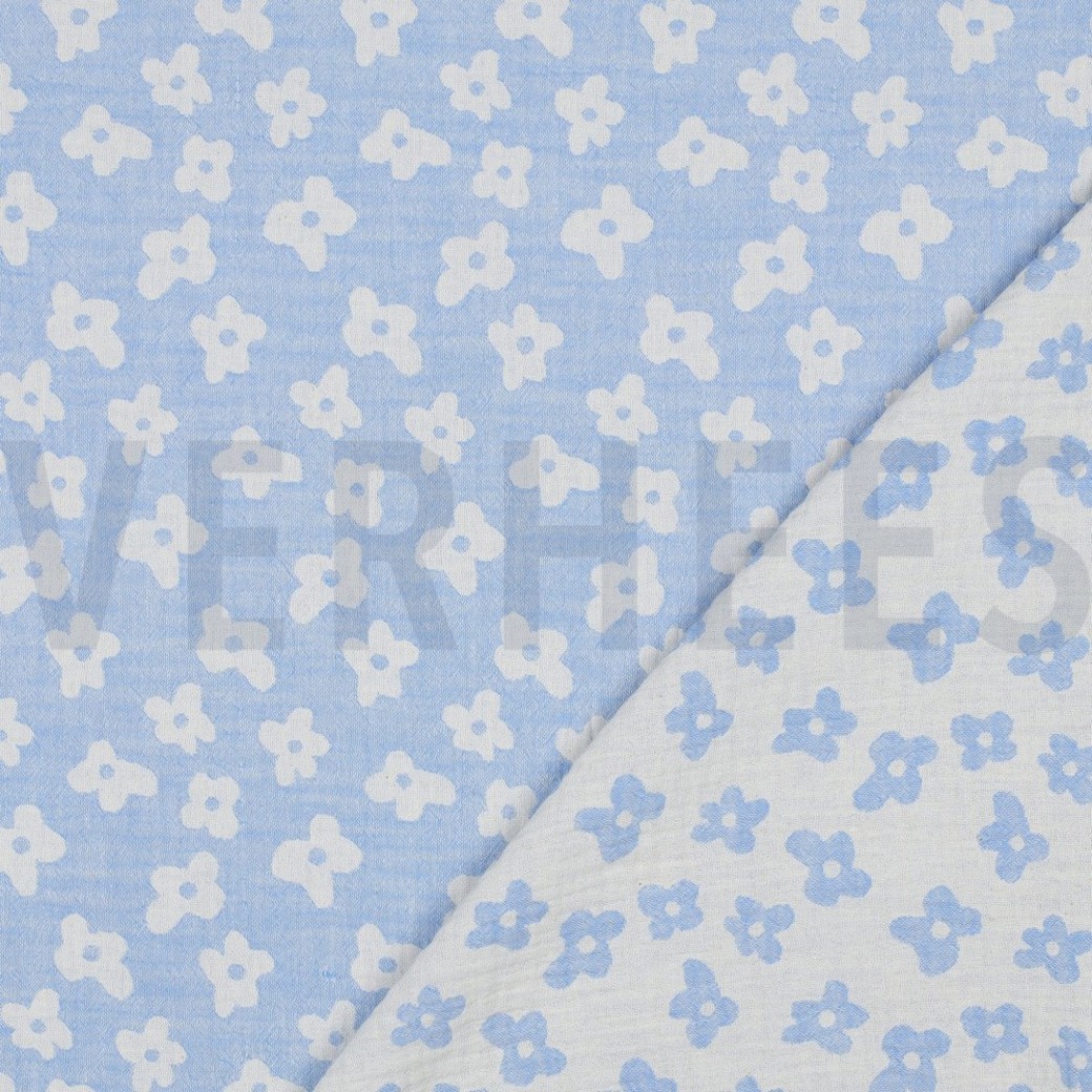 DOUBLE GAUZE JACQUARD FLOWERS ROYAL BLUE #4
