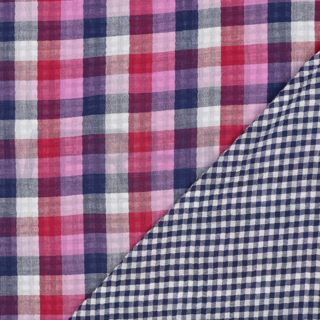 DOUBLE GAUZE DOUBLE SIDED CHECKS LILA / NAVY #4