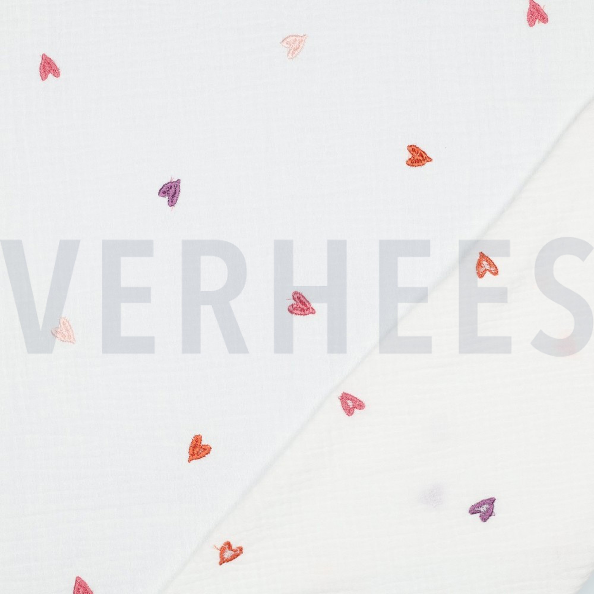 DOUBLE GAUZE EMBROIDERY HEARTS PINK / ORANGE (high resolution) #4