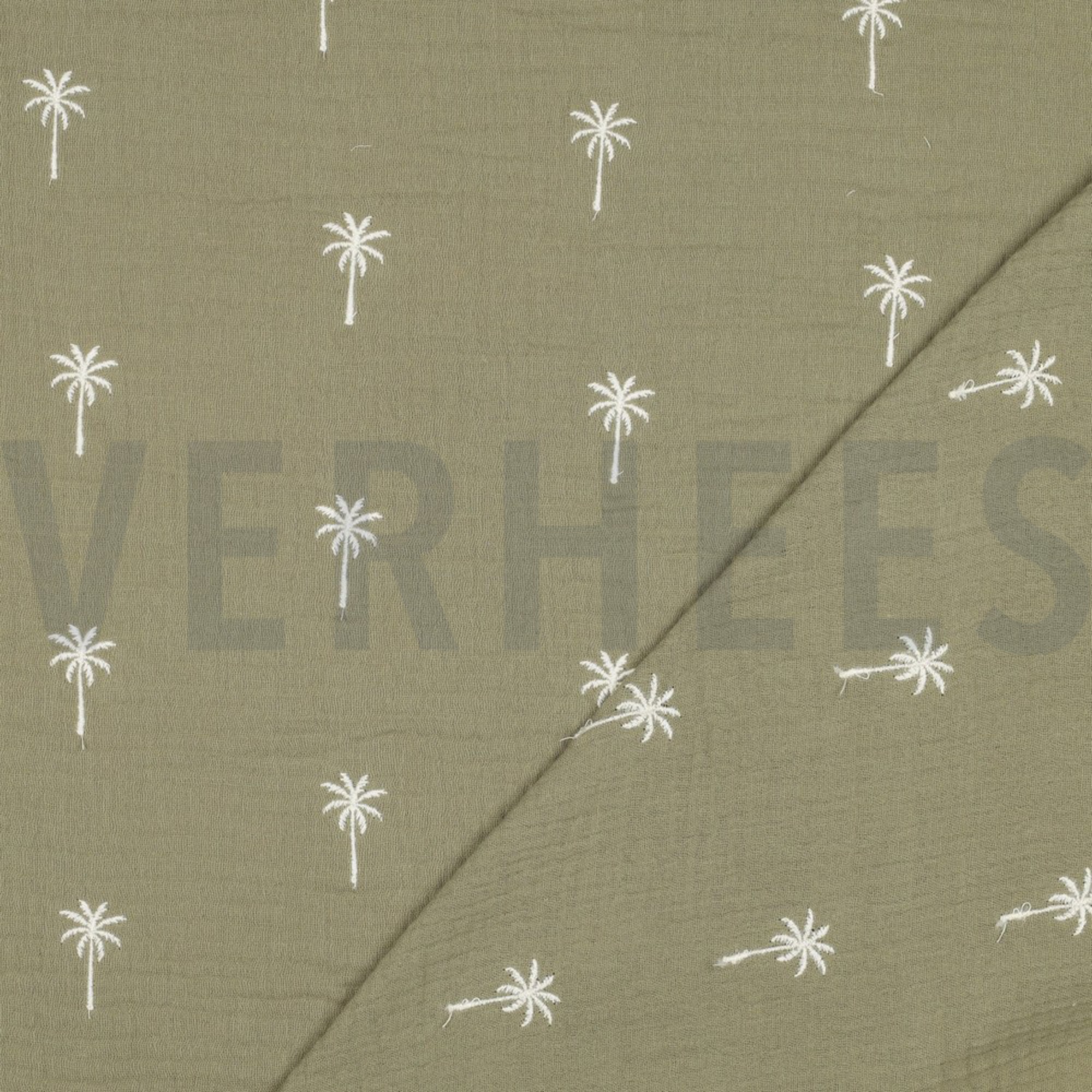 DOUBLE GAUZE EMBROIDERY PALM TREES MOSS GREEN (high resolution) #4