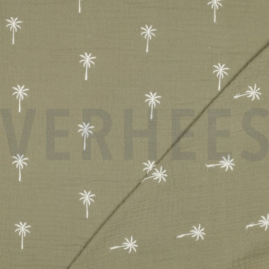 DOUBLE GAUZE EMBROIDERY PALMBOMEN MOSGROEN #7