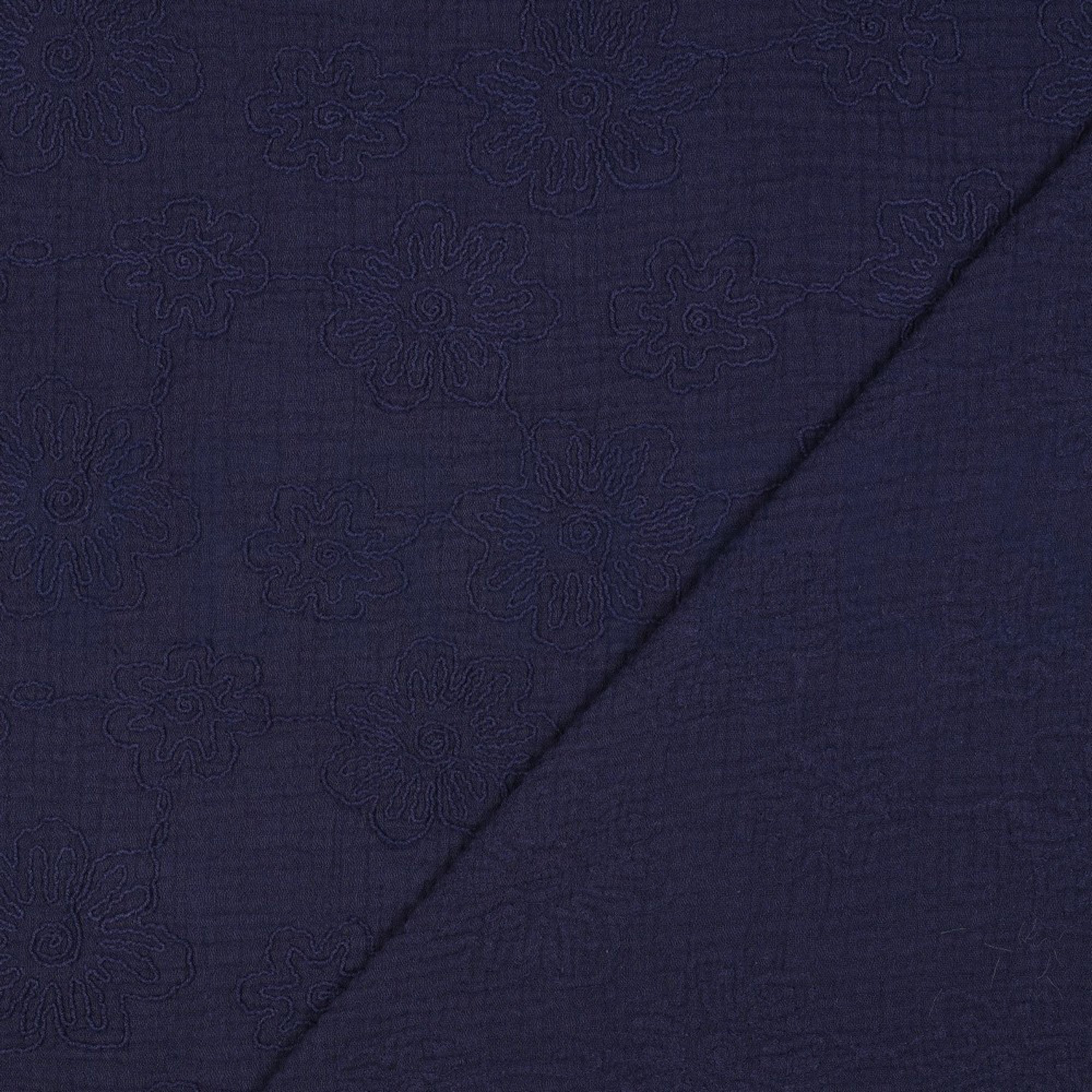 DOUBLE GAUZE EMBROIDERY FLOWERS NAVY (high resolution) #4