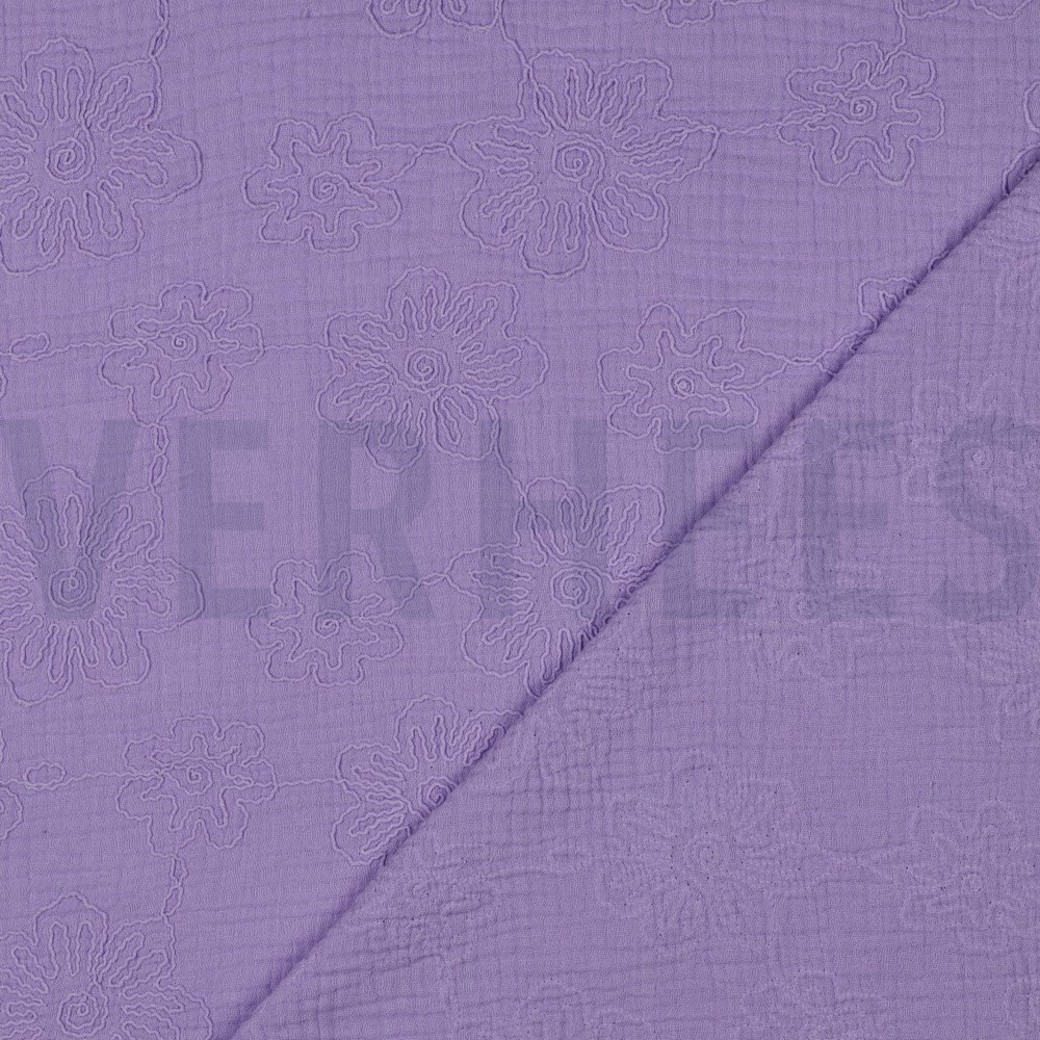 DOUBLE GAUZE EMBROIDERY FLOWERS LILAC #4