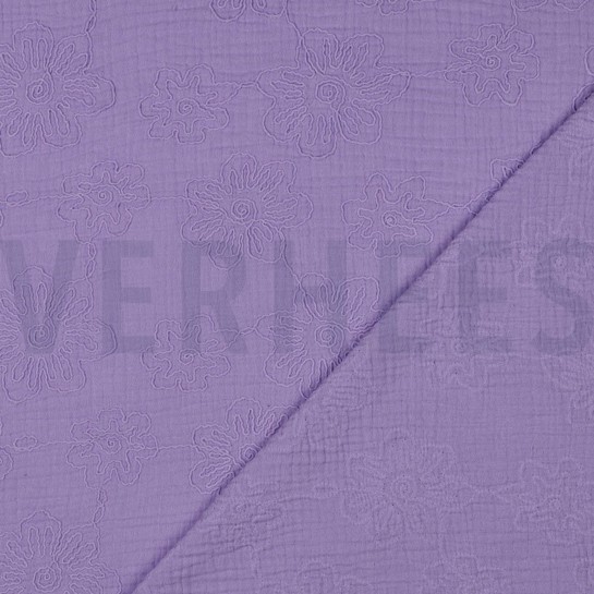 DOUBLE GAUZE EMBROIDERY FLOWERS LILAC #7