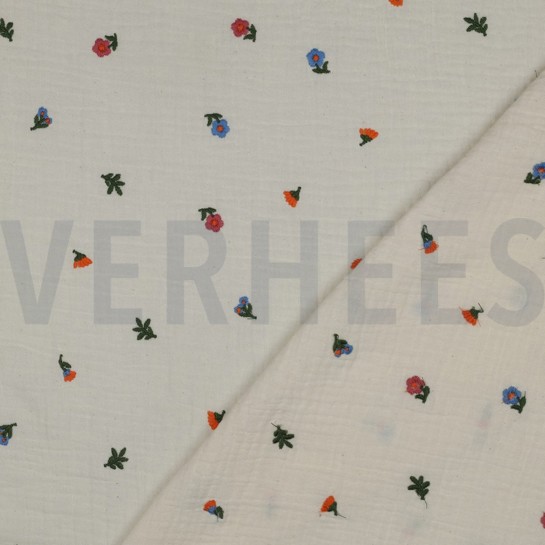 DOUBLE GAUZE EMBROIDERY FLOWERS NATURAL WASHED #7