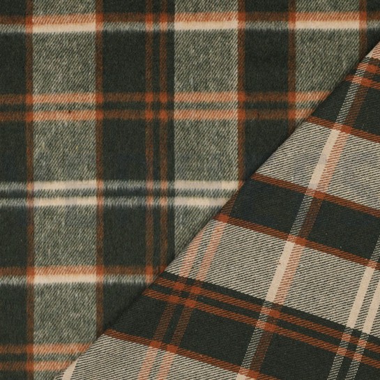 GEBÜRSTETER MANTELSTOFF GARNGEFÄRBT KAROS GRÜN #7