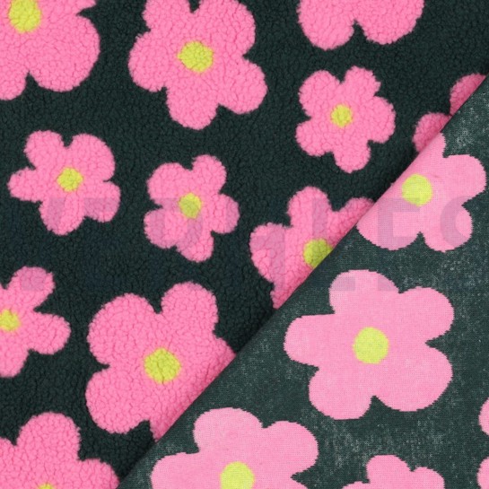 TEDDYSTOFF JACQUARD BLUMEN ARMYGRÜN / ROSA #7