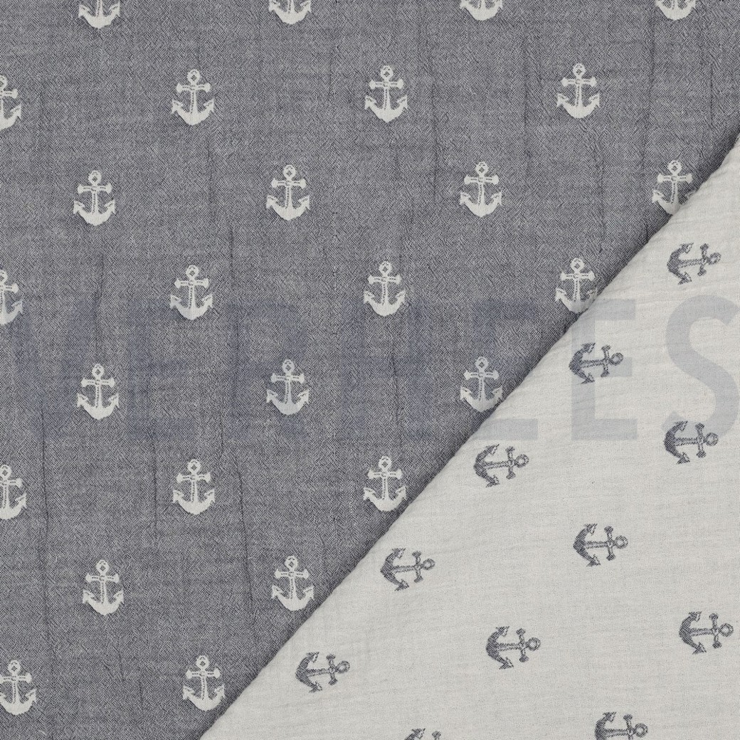 DOUBLE GAUZE JACQUARD ANCHOR 2-SIDED NAVY #4