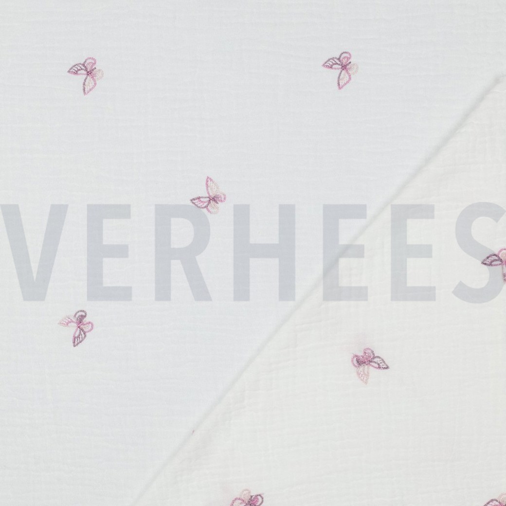 DOUBLE GAUZE EMBROIDERY BUTTERFLY WHITE / PURPLE #4