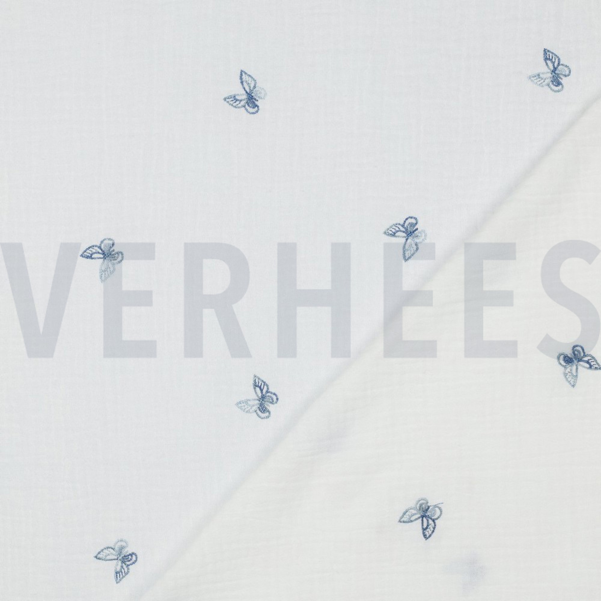 DOUBLE GAUZE EMBROIDERY BUTTERFLY WHITE / BLUE (high resolution) #4