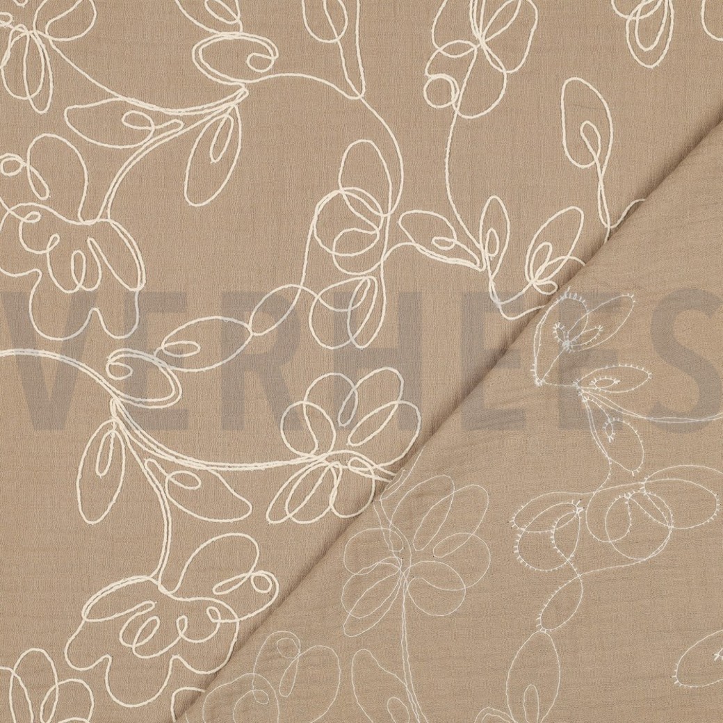 DOUBLE GAUZE EMBROIDERY FLOWERS BEIGE #4