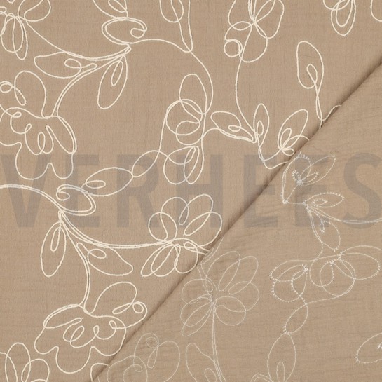 DOUBLE GAUZE EMBROIDERY FLOWERS BEIGE #7