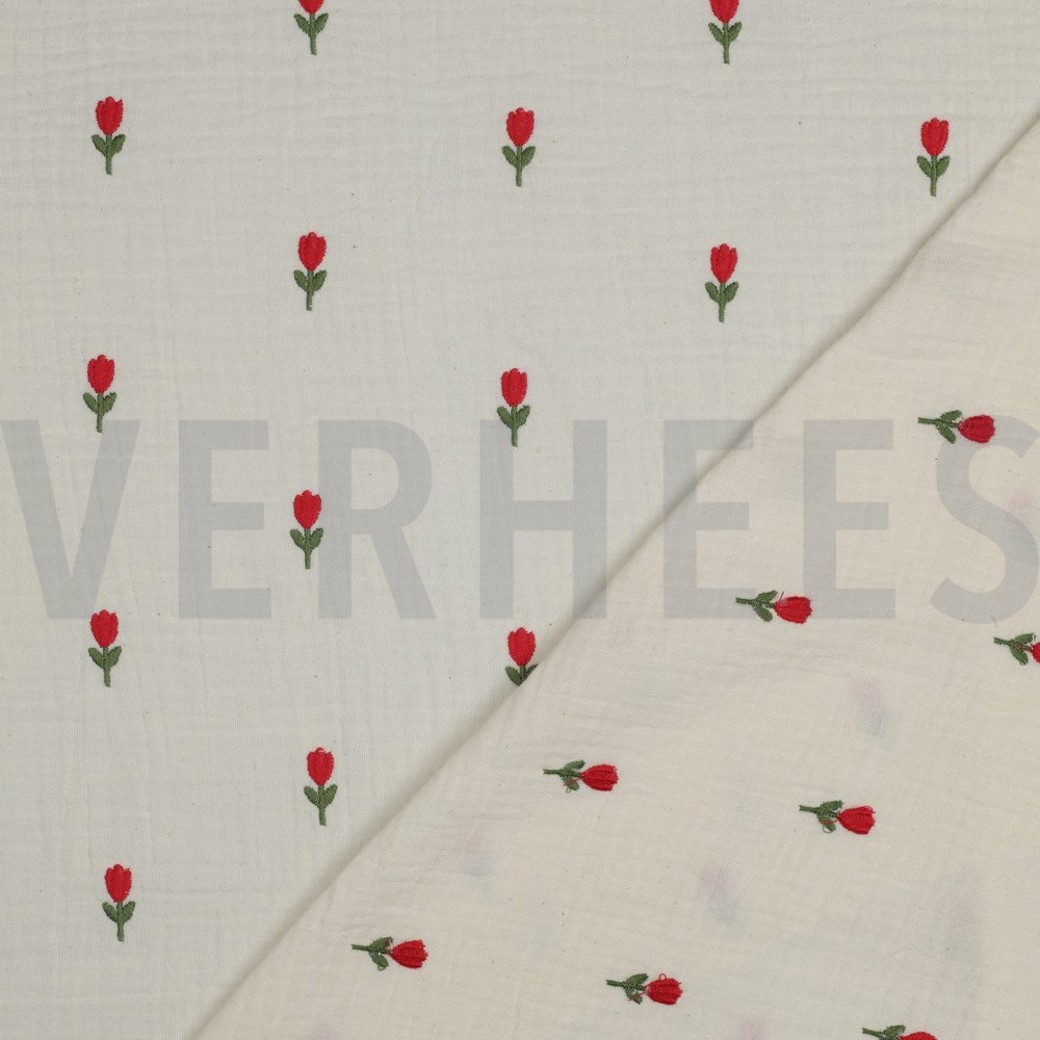 DOUBLE GAUZE EMBROIDERY FLOWERS NATUREL #4