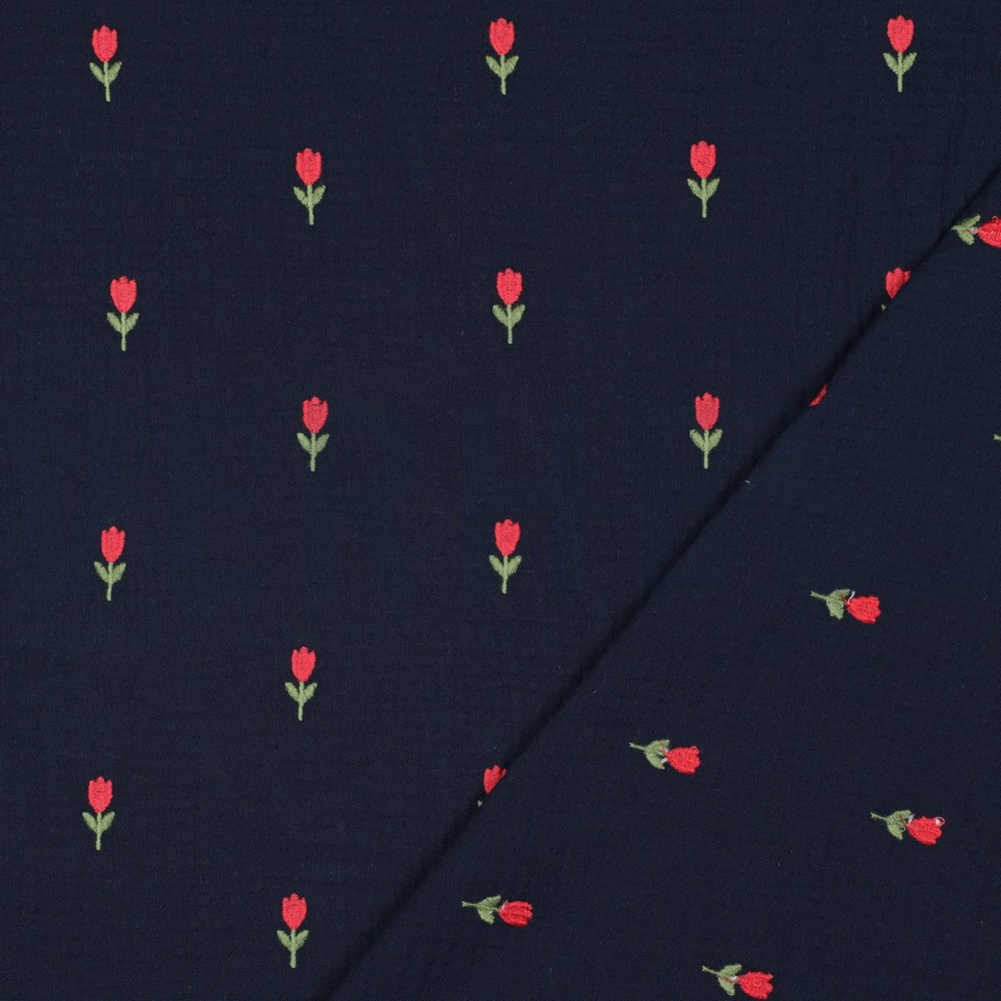 DOUBLE GAUZE EMBROIDERY FLOWERS NAVY (high resolution) #4
