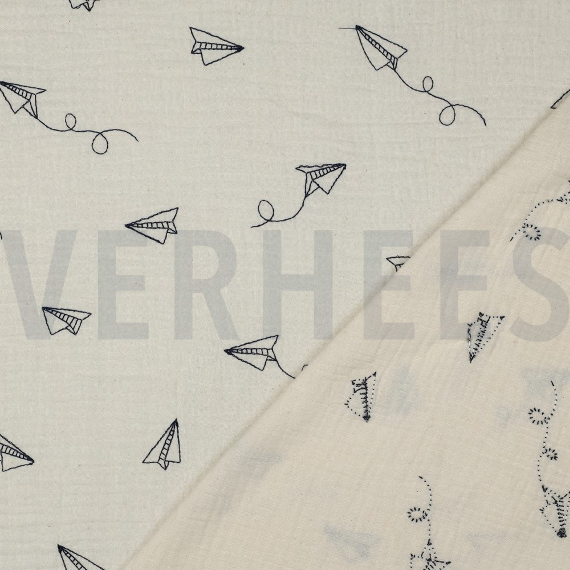 DOUBLE GAUZE EMBROIDERY PAPER PLANES NATURAL (high resolution) #4