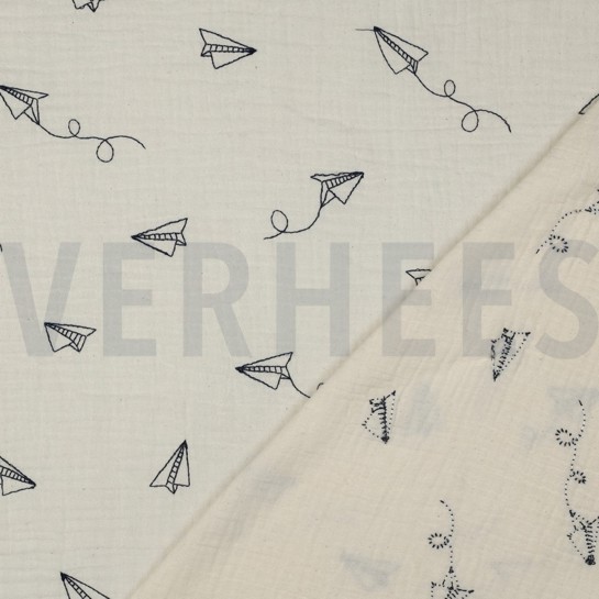 DOUBLE GAUZE EMBROIDERY PAPER PLANES NATURAL #7